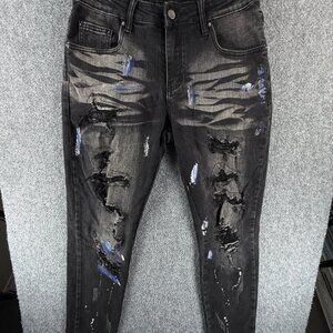 Amiri Black USA Made Distressed Faded Jeans Paint Splatter Skinny ACTL 31X30